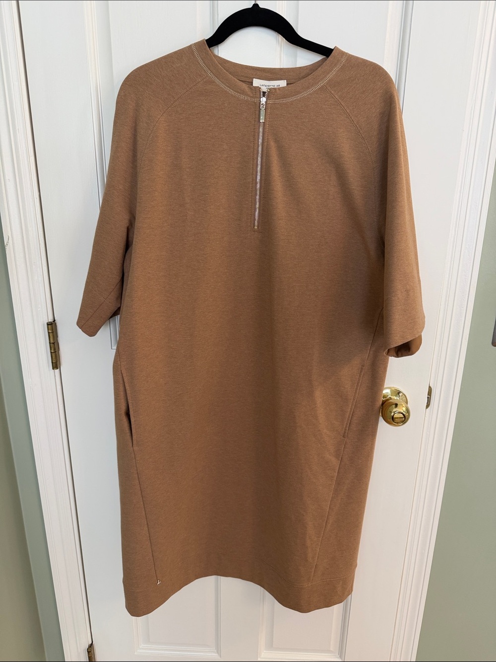 Lafayette 148 New York Taupe Half-Zip Oversized Sweatshirt Dress